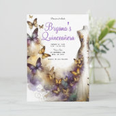 パープル＆ゴールドの蝶のドレス ファンタジー キンセアニエラ 招待状 (スタンド正面)