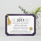 パープル＆ゴールドタッセル卒業証書 卒業招待 招待状 (スタンド正面)