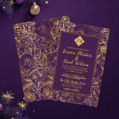 パープル |ゴールドフォイルルックヴィンテージ結婚フローラ 招待状