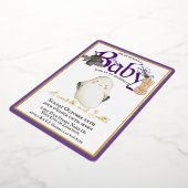 パープル&ゴールドフォイル付き可愛いハロウィーンのベビーシャワー 箔招待状 (回転した状態)