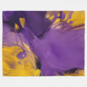 パープル＆ゴールド抽象画 フリースブランケット (正面(横))
