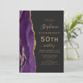 パープル ゴールド アゲート ダーク 50歳 誕生日パーティー 招待状 (スタンド正面)