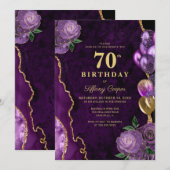 パープル ゴールド アゲート 70歳の誕生日 招待状 (正面/裏面)