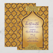 パープル＆ゴールド インド アラビアングレード バースデーパーティー 招待状 (正面/裏面)