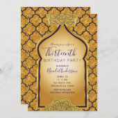 パープル＆ゴールド インド アラビア ゴールデン バースデー パーティー 招待状 (正面/裏面)