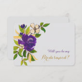 パープル ゴールド ウォーターカラー ブーケ ブライズメイド 招待状 (正面/裏面)