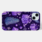 パープル+ゴールド クリスマス オーナメント ポインセチア Case-Mate iPhoneケース (裏面 (横))