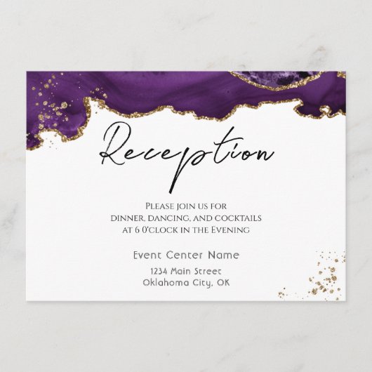 パープル ゴールド グリッター アゲート ストーン ウェディング エンクロージャーカード (正面)