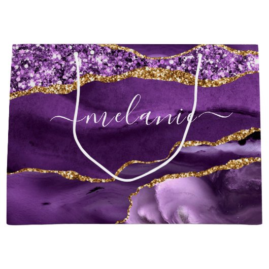 パープル ゴールド グリッター マーブル あなたの名前 ギフトバッグ (正面)
