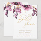 パープル ゴールド シック フラワー ブライダル シャワー 招待状 (正面/裏面)