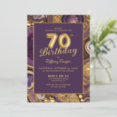 パープル ゴールド ジェムストーン 70歳 誕生日 招待状 (スタンド正面)