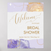 パープル ゴールド スペース ウォーターカラー ブライダル シャワー ウェルカム ポスター (正面)