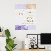 パープル ゴールド スペース ウォーターカラー ブライダル シャワー ウェルカム ポスター (ホームオフィス)