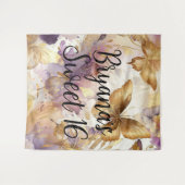 パープル＆ゴールド バタフライ 水彩の蝶 タペストリー (正面(横))