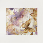 パープル＆ゴールド バタフライ 水彩の蝶 タペストリー (正面(横))