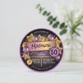 パープル ゴールド ピンク 風船 50歳 60歳 誕生日 招待状 (スタンド正面)