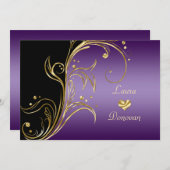 パープル ゴールド ブラック フローラル スワール 受付のみ 招待状 (正面/裏面)
