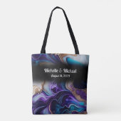 パープル ゴールド ブラック ブライド スクワッド ウェディング トートバッグ (裏面)