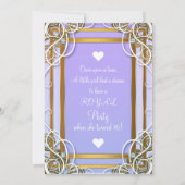 パープル＆ゴールド プリンセス クラウン カート スウィート16 招待状 (裏面)