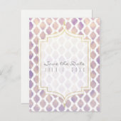 パープル ゴールド & ホワイト モロッコン ウェディング セーブ・ザ・デート 案内ポストカード (正面/裏面)