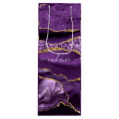 パープル ゴールド マーブル カスタム あなたの名前 ワイン ギフト バッグ ワインギフトバッグ (正面)