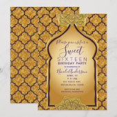パープル＆ゴールド ロイヤル インド アラビアン スウィート16パーティ 招待状 (正面/裏面)