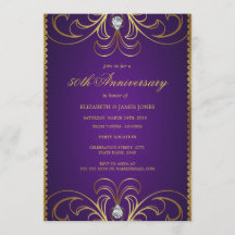 パープル＆ゴールド 50周年結婚記念日 招待状