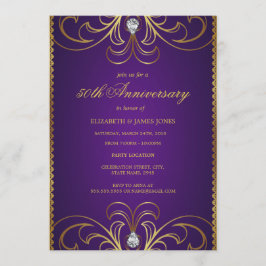 パープル&ゴールド 50周年結婚記念日 招待状