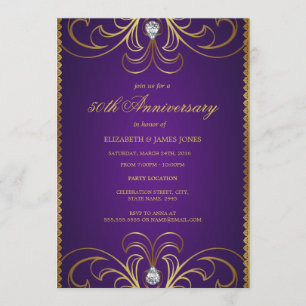 パープル&ゴールド 50周年結婚記念日 招待状