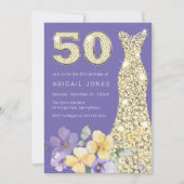 パープル&サンシャイン金ゴールドガウン50thバースデーパーティー 招待状 (正面)