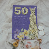 パープル&サンシャイン金ゴールドガウン50thバースデーパーティー 招待状