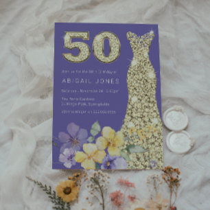 パープル&サンシャイン金ゴールドガウン50thバースデーパーティー 招待状