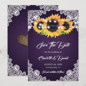 パープル サンフラワー フローラル レース ストリング ライト ウェディング セーブザデート (正面/裏面)