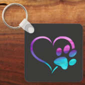 パープル+シアン 犬の足跡 ハート キーホルダー (正面)