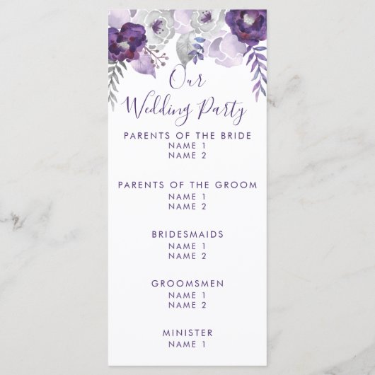 パープル&シルバーウォーターカラーフローラ結婚式 プログラム (裏面)