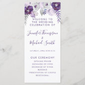 パープル&シルバーウォーターカラーフローラ結婚式 プログラム (正面)