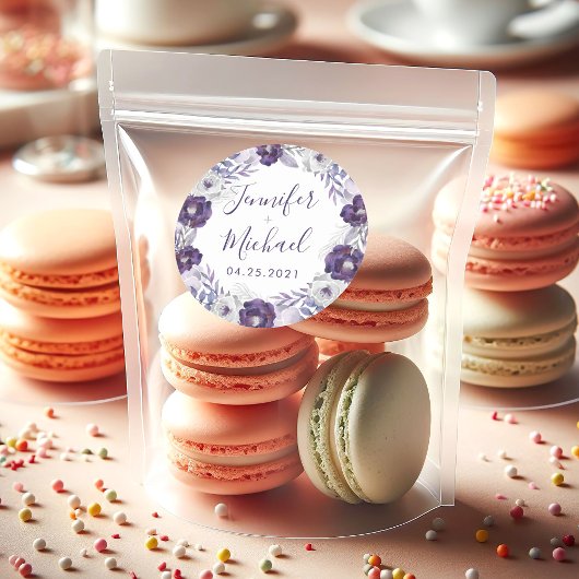 パープル&シルバーウォーターフローラリース結婚ズ ラウンドシール