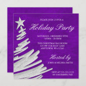 パープル&シルバークリスマスツリーホリデーパーティー 招待状 (正面/裏面)