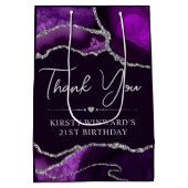 パープル&シルバーグリッターアゲート誕生日パーティー ミディアムペーパーバッグ (裏面)