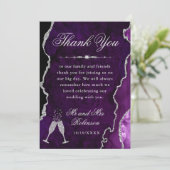 パープル&シルバーグリッターアゲート&マーブル結婚ズ サンキューカード (スタンド正面)