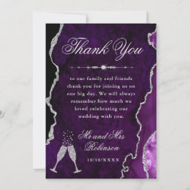 パープル&シルバーグリッターアゲート&マーブル結婚ズ サンキューカード