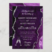 パープル&シルバーグリッターアゲート&マーブル結婚ズ 招待状 (正面/裏面)