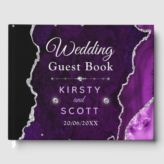 パープル&シルバーグリッターアゲ結婚ート ゲストブック (正面)