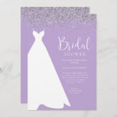 パープル&シルバーグリッターブライダルシャワー招待 招待状 (正面/裏面)