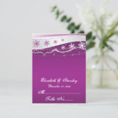 パープル、シルバーグレー スノーフレーク ウェディング プレイスカード (スタンド正面)