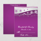 パープル、シルバーグレー スノーフレーク ウェディング プレイスクカード 招待状 (正面/裏面)