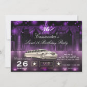 パープル&シルバーシティライトリモバースデーパーティー 招待状 (正面)