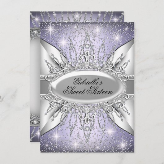 パープル&シルバースパークルダイヤモンドスウィート16招待状 招待状 (正面/裏面)