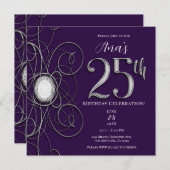 パープル&シルバーダイヤモンド25 25thバースデーパーティー 招待状 (正面/裏面)