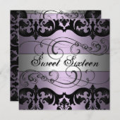 パープル/シルバーダマスクスウィート16誕生日招待状 招待状 (正面/裏面)
